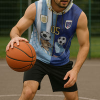 Custom Argentine And Cape Verde Football Sleeveless Hoodie Split Flag Puma Shark Soccer