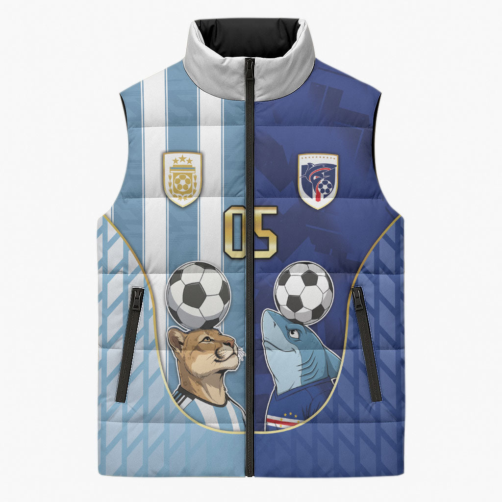 Custom Argentine And Cape Verde Football Sleeveless Puffer Jacket Split Flag Puma Shark Soccer
