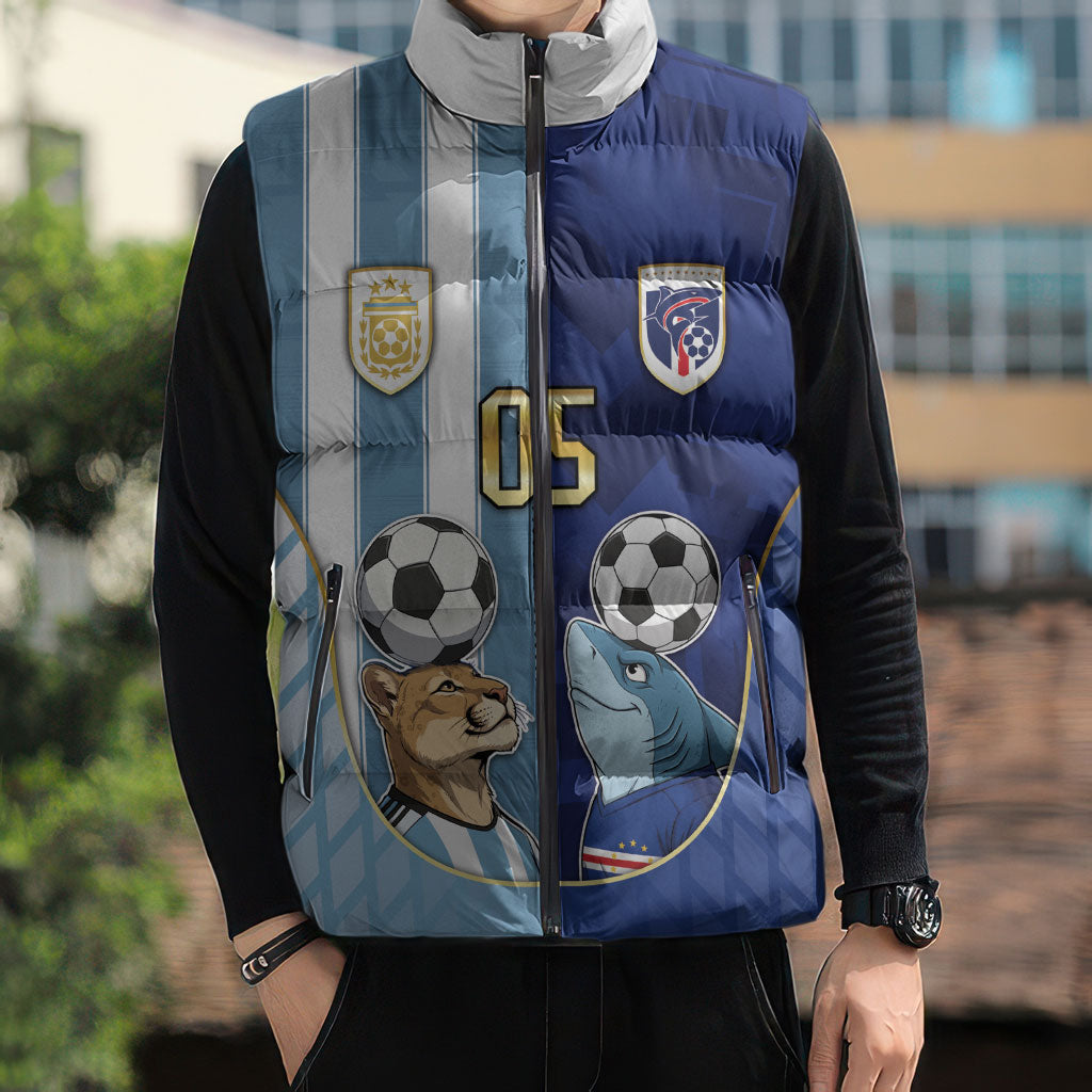Custom Argentine And Cape Verde Football Sleeveless Puffer Jacket Split Flag Puma Shark Soccer