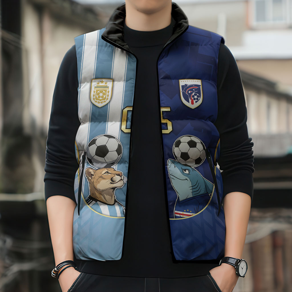 Custom Argentine And Cape Verde Football Sleeveless Puffer Jacket Split Flag Puma Shark Soccer