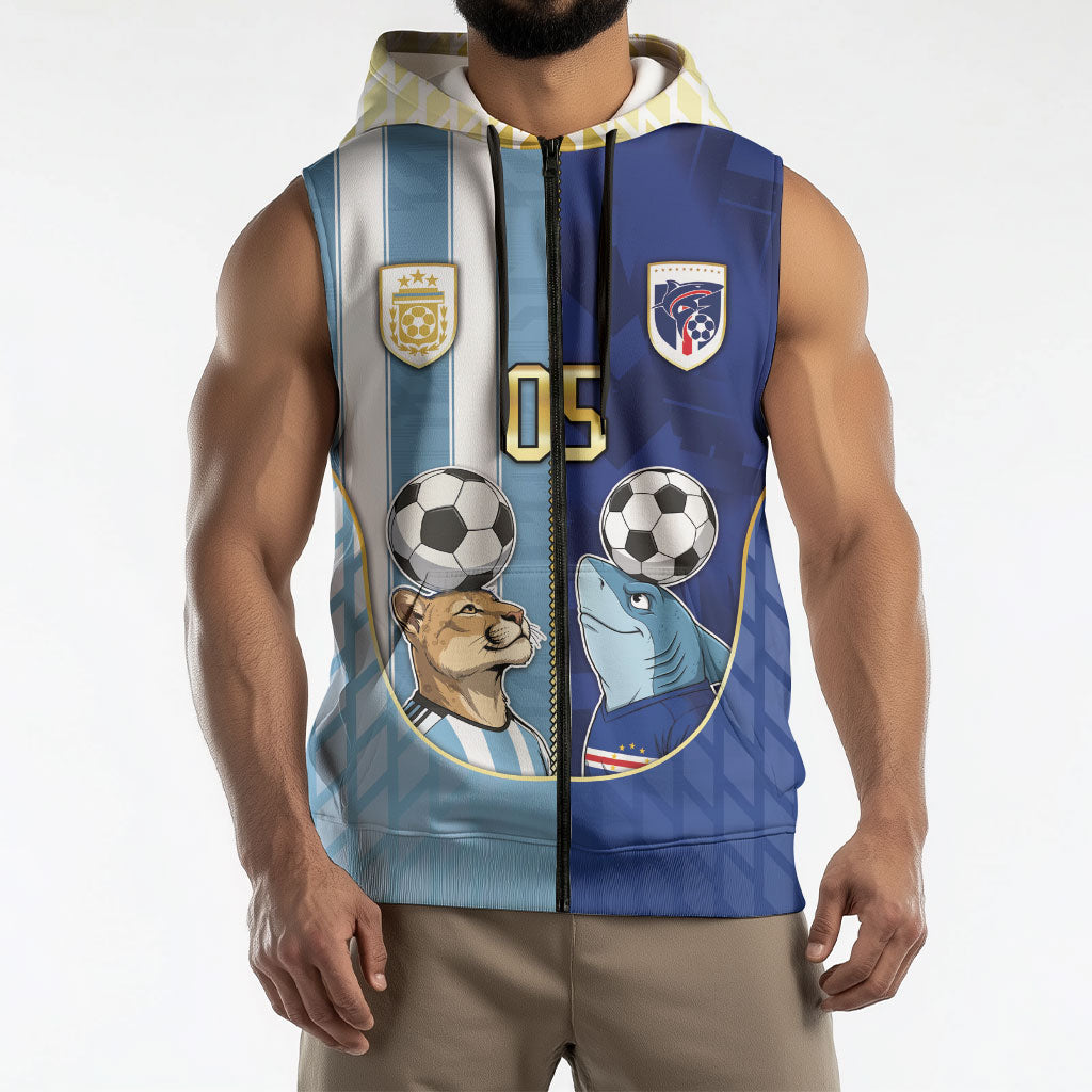 Custom Argentine And Cape Verde Football Sleeveless Zip Hoodie Split Flag Puma Shark Soccer