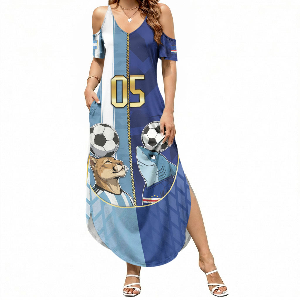 Custom Argentine And Cape Verde Football Summer Maxi Dress Split Flag Puma Shark Soccer