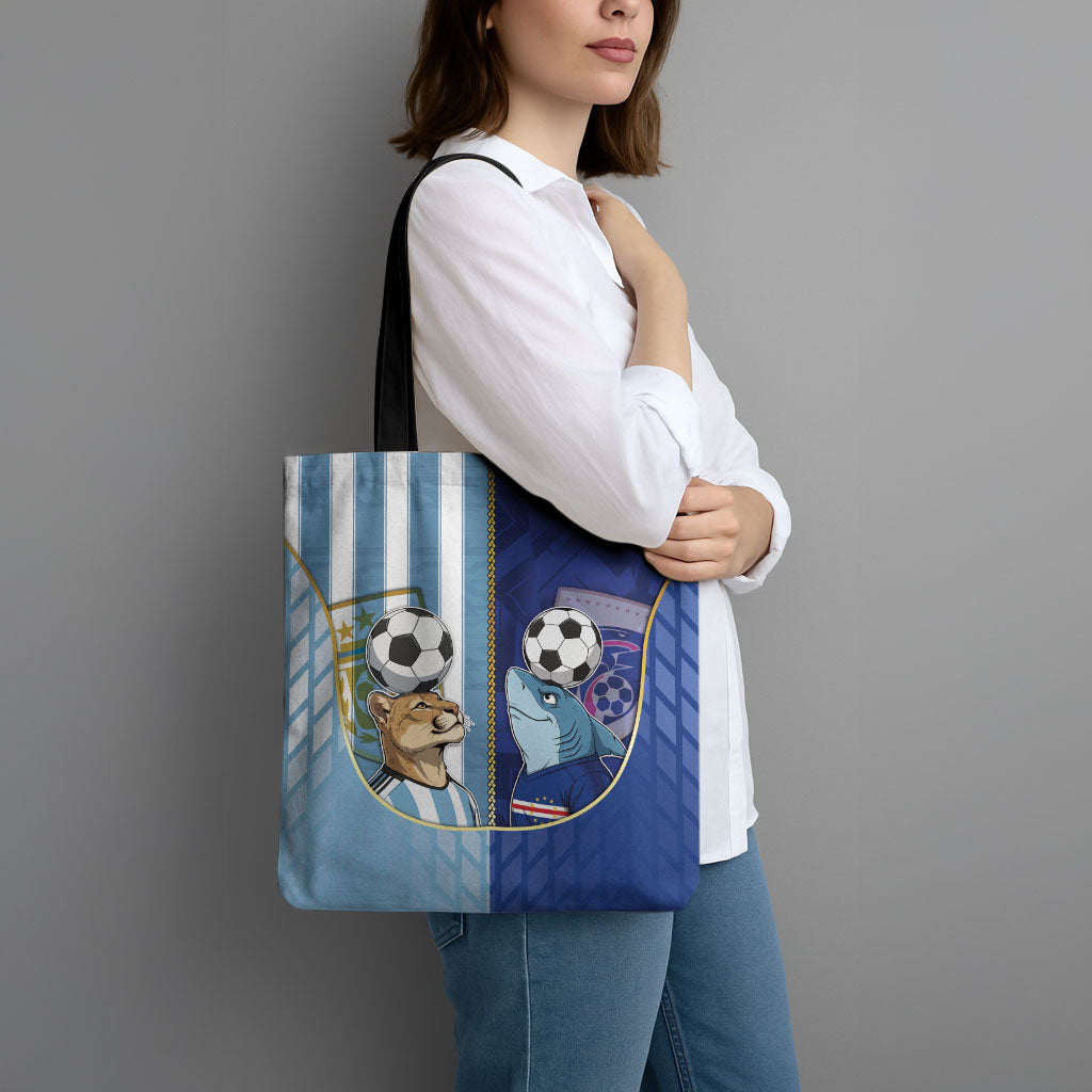 Argentine And Cape Verde Football Tote Bag Split Flag Puma Shark Soccer
