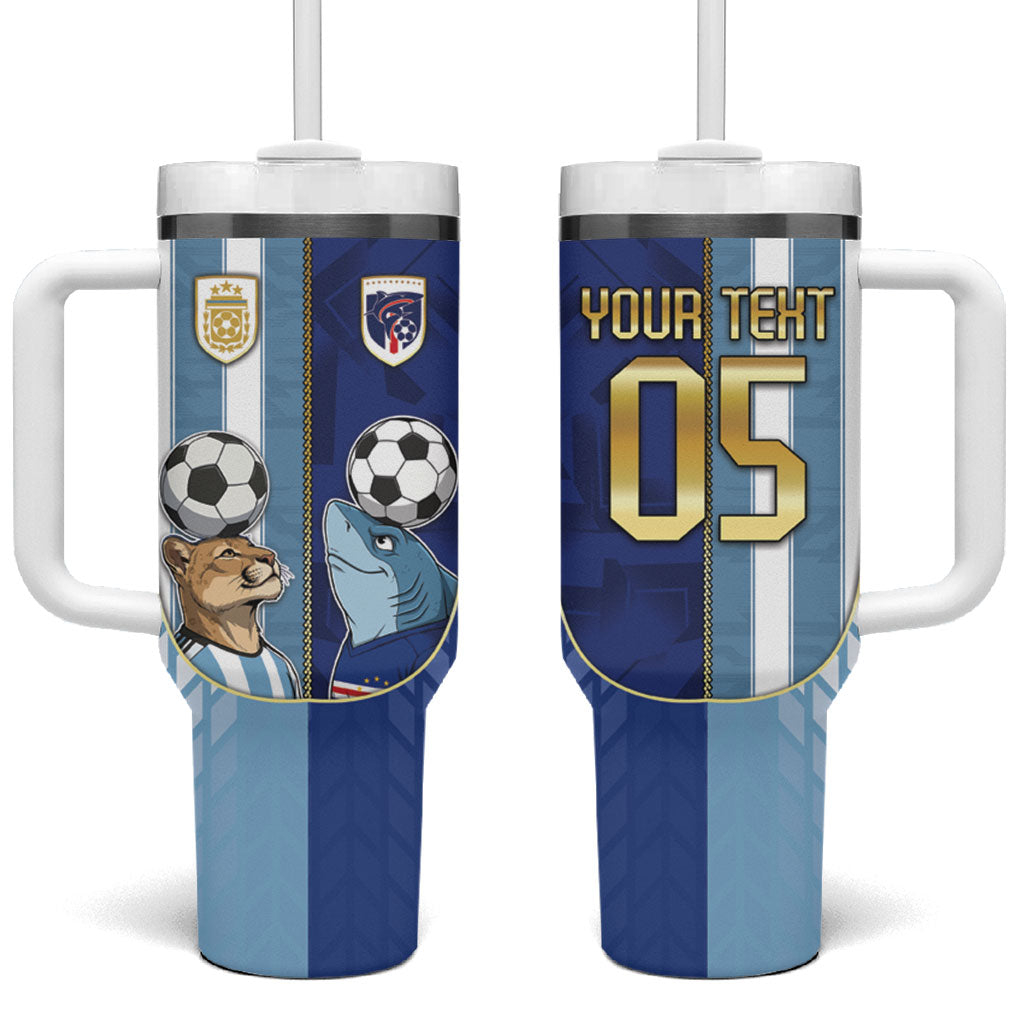 Custom Argentine And Cape Verde Football Tumbler With Handle Split Flag Puma Shark Soccer