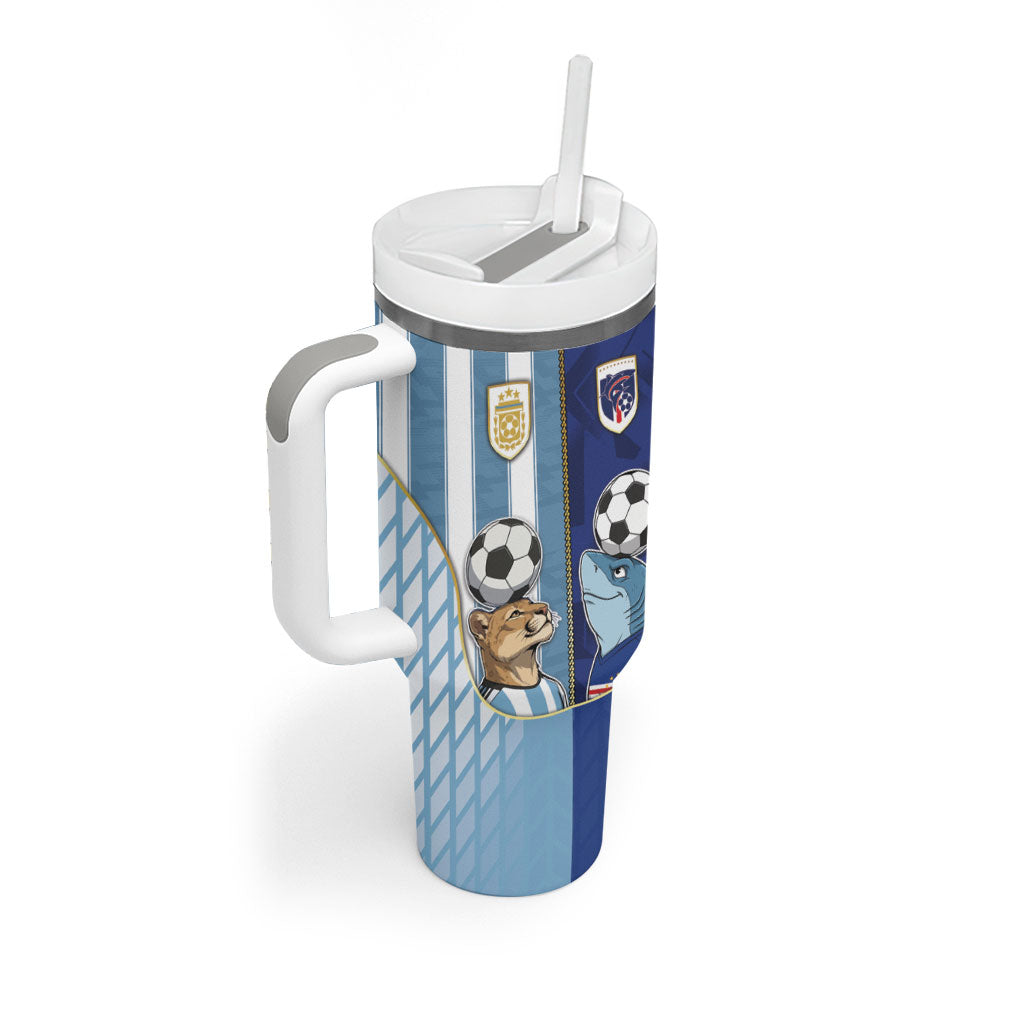 Custom Argentine And Cape Verde Football Tumbler With Handle Split Flag Puma Shark Soccer