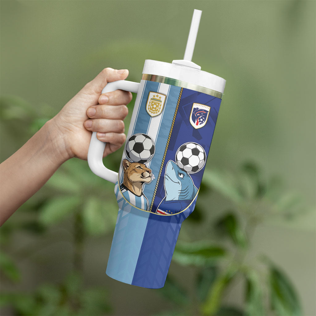 Custom Argentine And Cape Verde Football Tumbler With Handle Split Flag Puma Shark Soccer