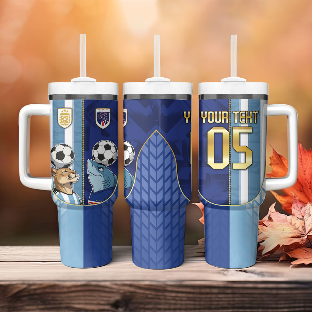 Custom Argentine And Cape Verde Football Tumbler With Handle Split Flag Puma Shark Soccer
