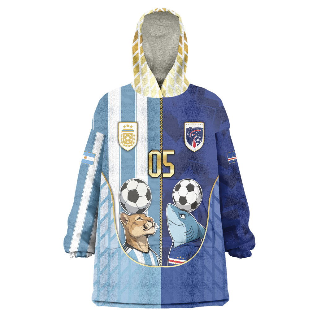 Custom Argentine And Cape Verde Football Wearable Blanket Hoodie Split Flag Puma Shark Soccer