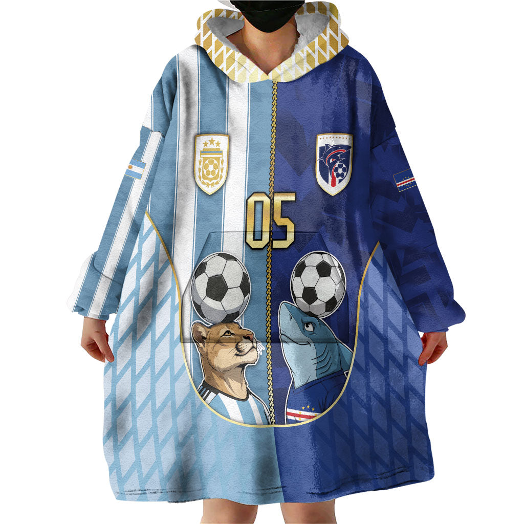 Custom Argentine And Cape Verde Football Wearable Blanket Hoodie Split Flag Puma Shark Soccer