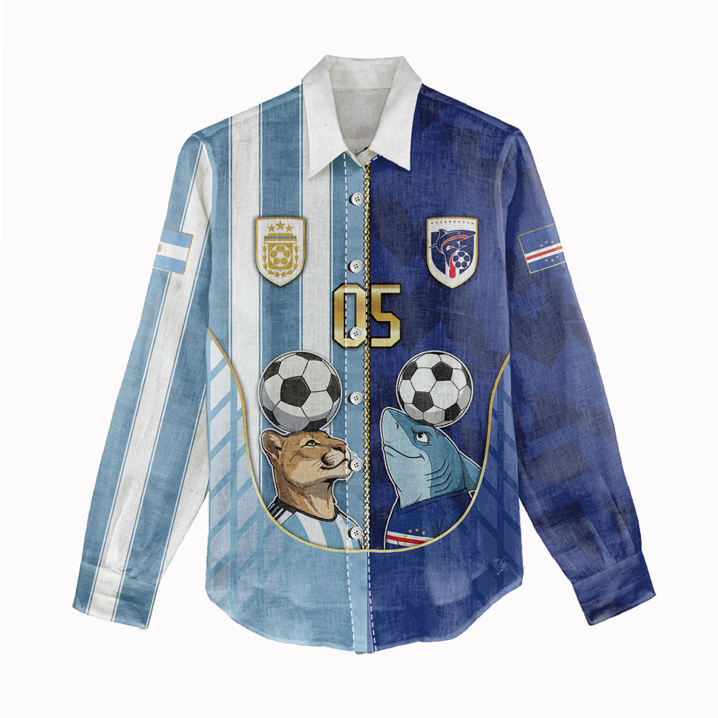 Custom Argentine And Cape Verde Football Women Casual Shirt Split Flag Puma Shark Soccer