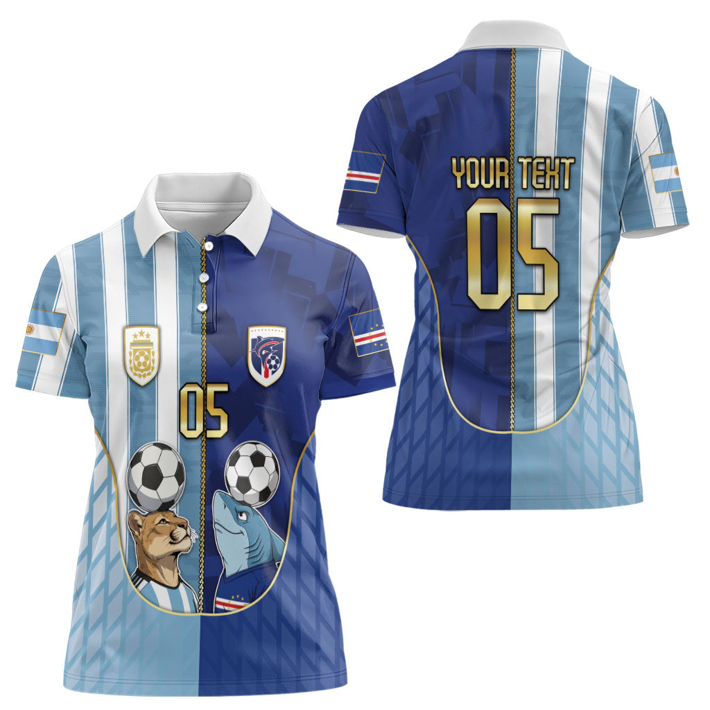 Custom Argentine And Cape Verde Football Women Polo Shirt Split Flag Puma Shark Soccer