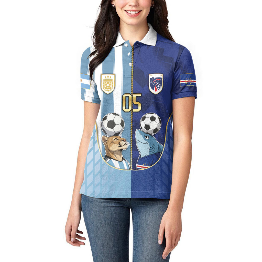 Custom Argentine And Cape Verde Football Women Polo Shirt Split Flag Puma Shark Soccer