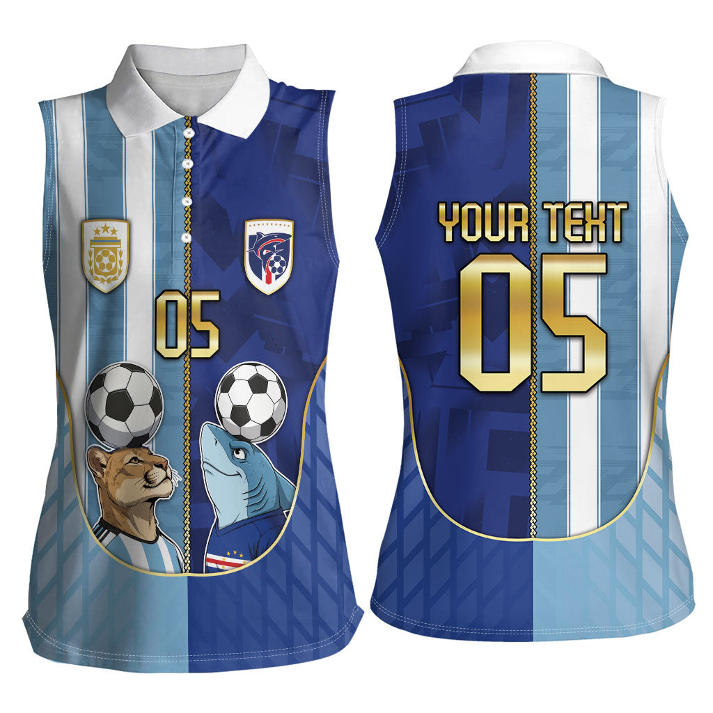 Custom Argentine And Cape Verde Football Women Sleeveless Polo Shirt Split Flag Puma Shark Soccer