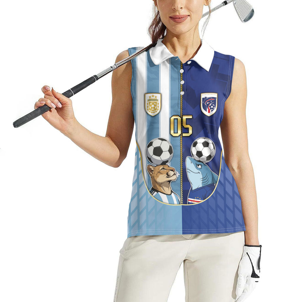 Custom Argentine And Cape Verde Football Women Sleeveless Polo Shirt Split Flag Puma Shark Soccer