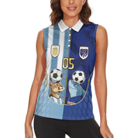 Custom Argentine And Cape Verde Football Women Sleeveless Polo Shirt Split Flag Puma Shark Soccer