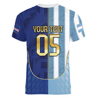 Custom Argentine And Cape Verde Football Women V-Neck T-Shirt Split Flag Puma Shark Soccer
