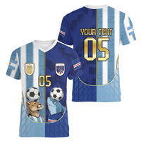 Custom Argentine And Cape Verde Football Women V-Neck T-Shirt Split Flag Puma Shark Soccer