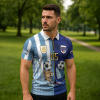 Custom Argentine And Cape Verde Football Zipper Polo Shirt Split Flag Puma Shark Soccer