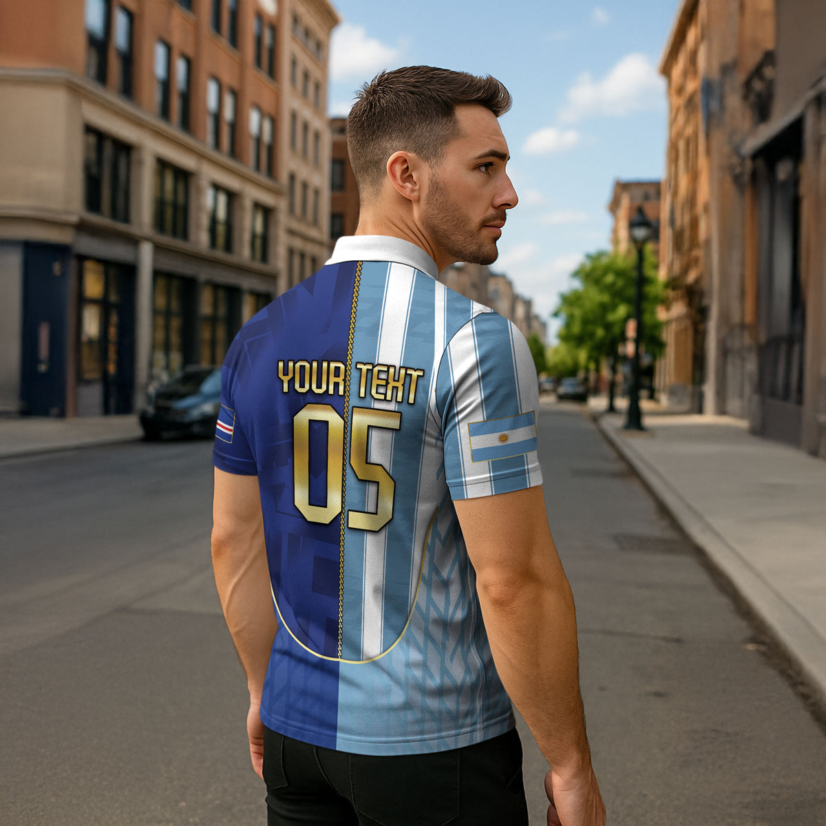 Custom Argentine And Cape Verde Football Zipper Polo Shirt Split Flag Puma Shark Soccer