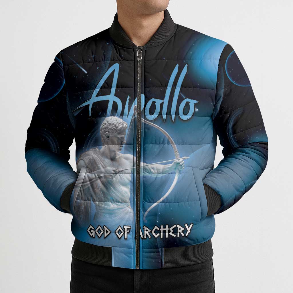 Ancient Greek Apollo Bomber Puffer Jacket God Of Archery - Wonder Print Shop