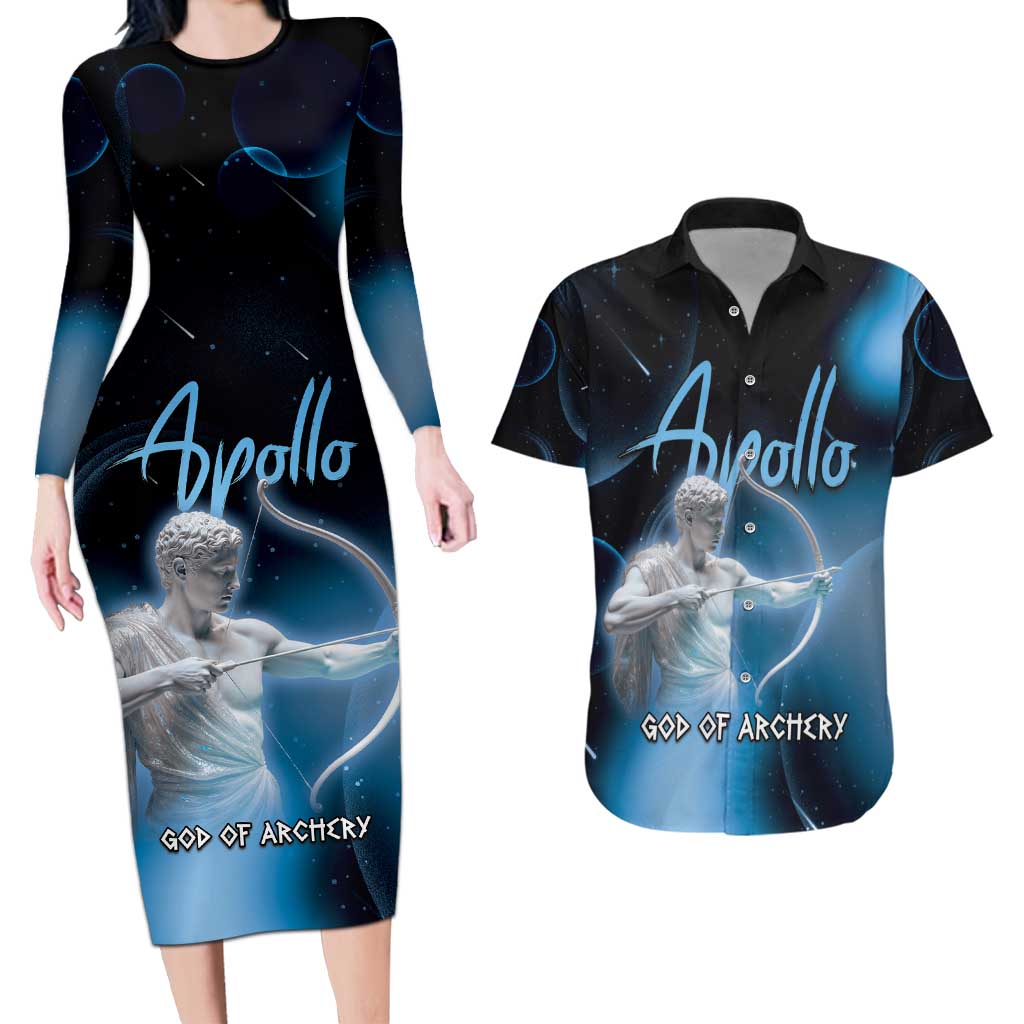 Ancient Greek Apollo Couples Matching Long Sleeve Bodycon Dress and Hawaiian Shirt God Of Archery - Wonder Print Shop