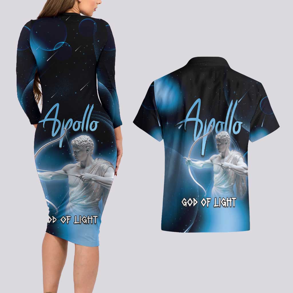 Ancient Greek Apollo Couples Matching Long Sleeve Bodycon Dress and Hawaiian Shirt God Of Archery - Wonder Print Shop