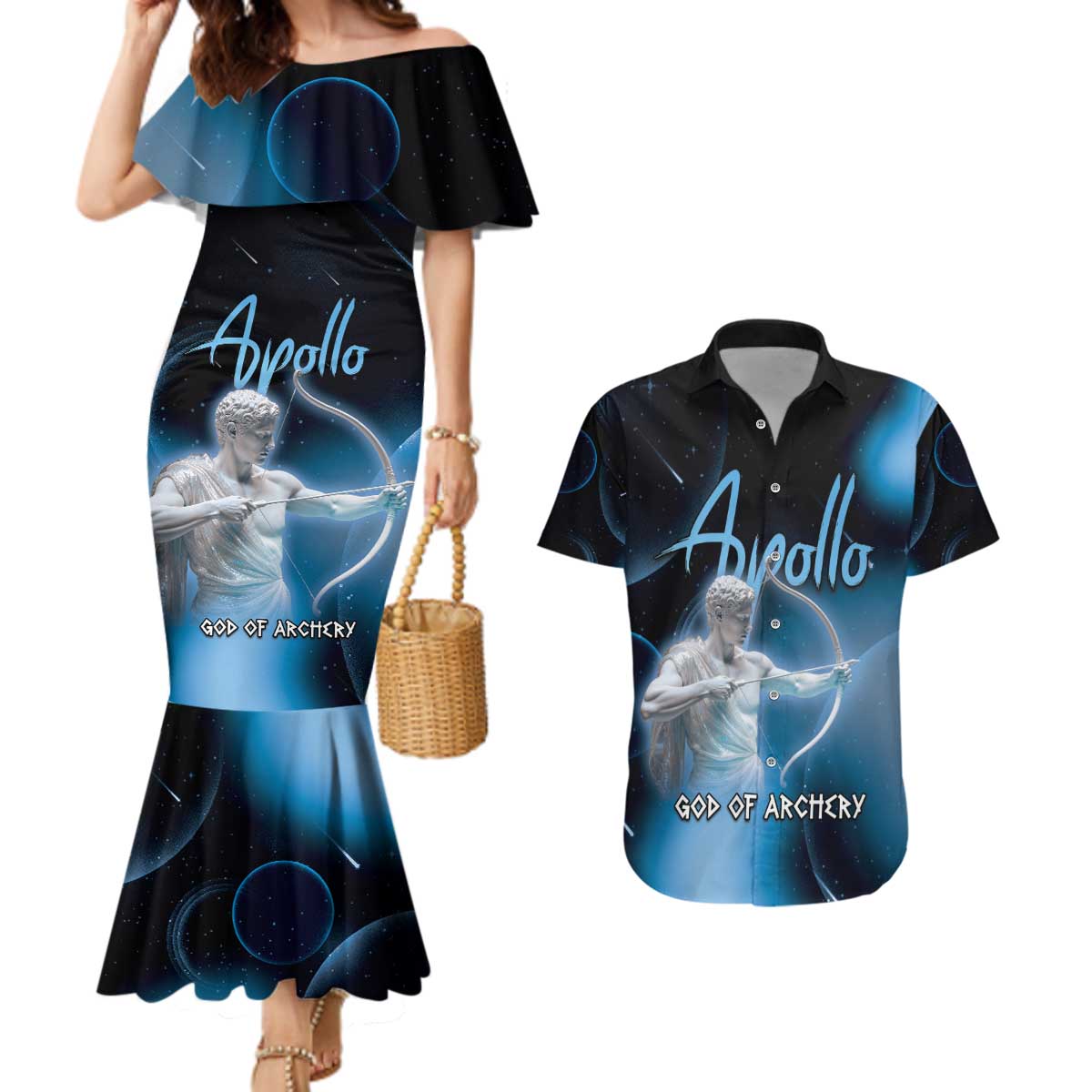 Ancient Greek Apollo Couples Matching Mermaid Dress and Hawaiian Shirt God Of Archery - Wonder Print Shop