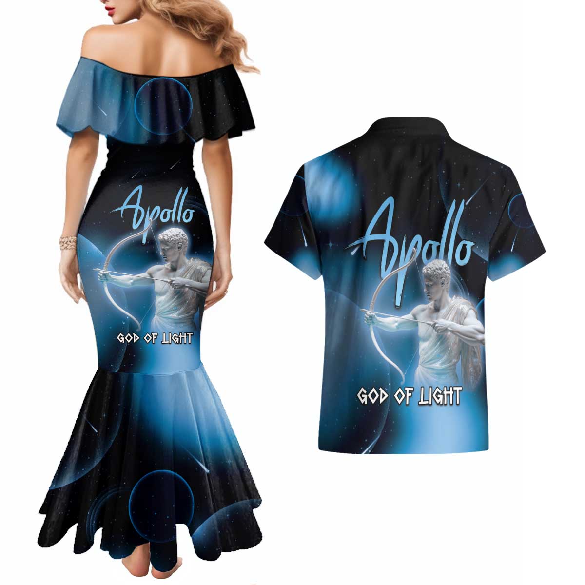Ancient Greek Apollo Couples Matching Mermaid Dress and Hawaiian Shirt God Of Archery - Wonder Print Shop