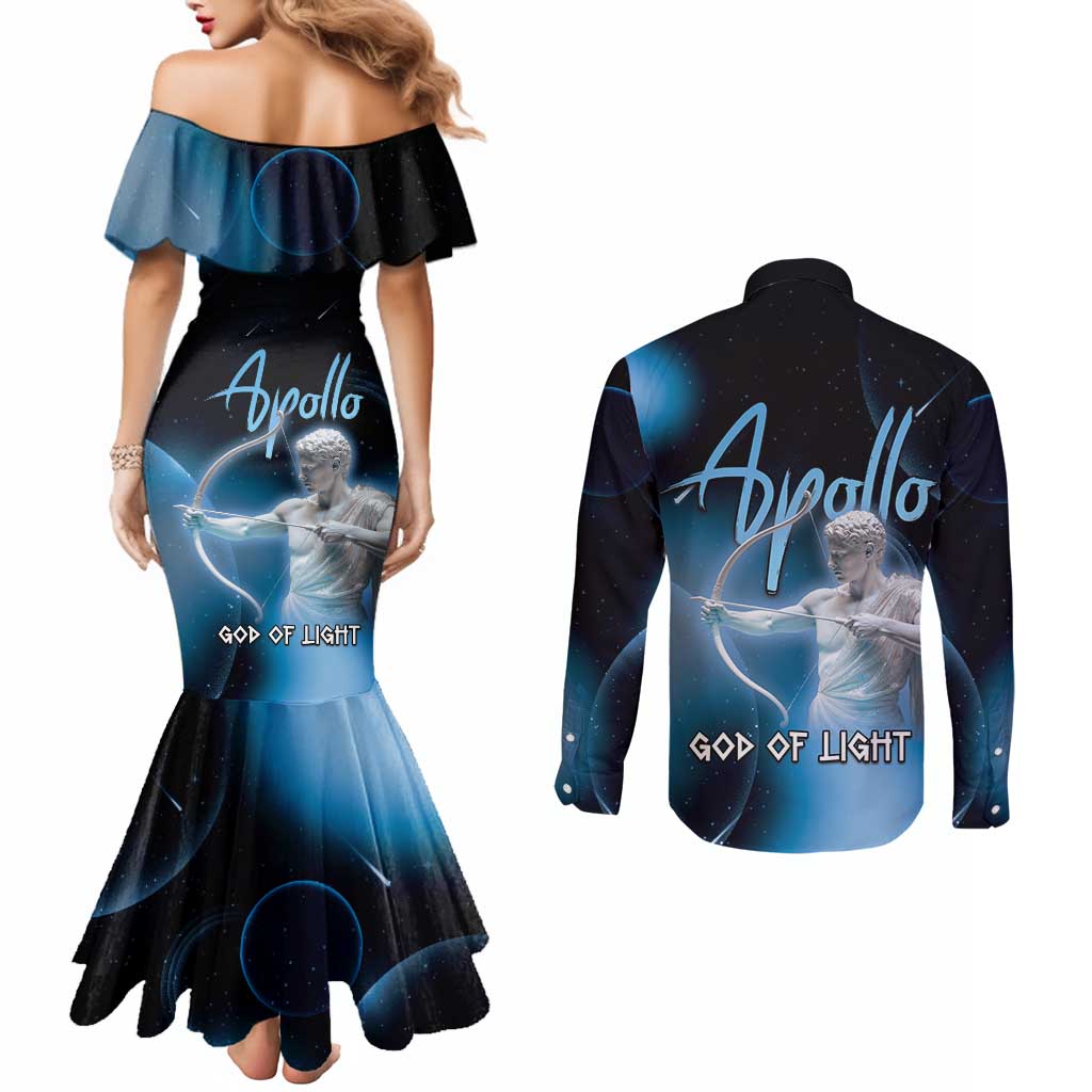 Ancient Greek Apollo Couples Matching Mermaid Dress and Long Sleeve Button Shirt God Of Archery - Wonder Print Shop