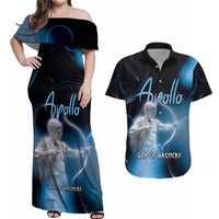 Ancient Greek Apollo Couples Matching Off Shoulder Maxi Dress and Hawaiian Shirt God Of Archery - Wonder Print Shop