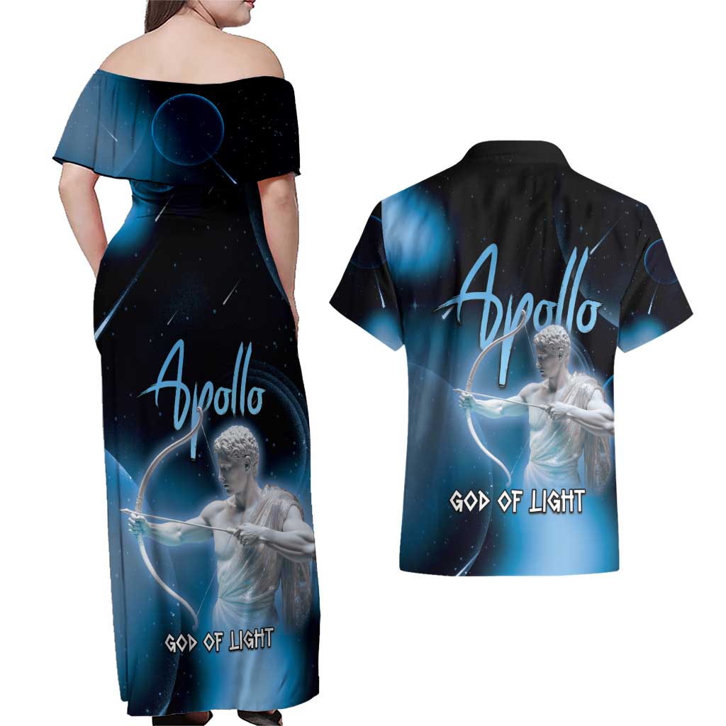 Ancient Greek Apollo Couples Matching Off Shoulder Maxi Dress and Hawaiian Shirt God Of Archery - Wonder Print Shop