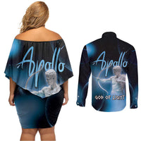 Ancient Greek Apollo Couples Matching Off Shoulder Short Dress and Long Sleeve Button Shirt God Of Archery - Wonder Print Shop