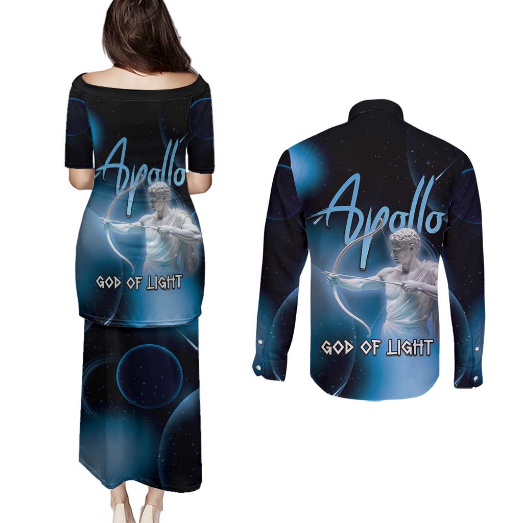 Ancient Greek Apollo Couples Matching Puletasi and Long Sleeve Button Shirt God Of Archery - Wonder Print Shop