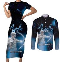Ancient Greek Apollo Couples Matching Short Sleeve Bodycon Dress and Long Sleeve Button Shirt God Of Archery - Wonder Print Shop