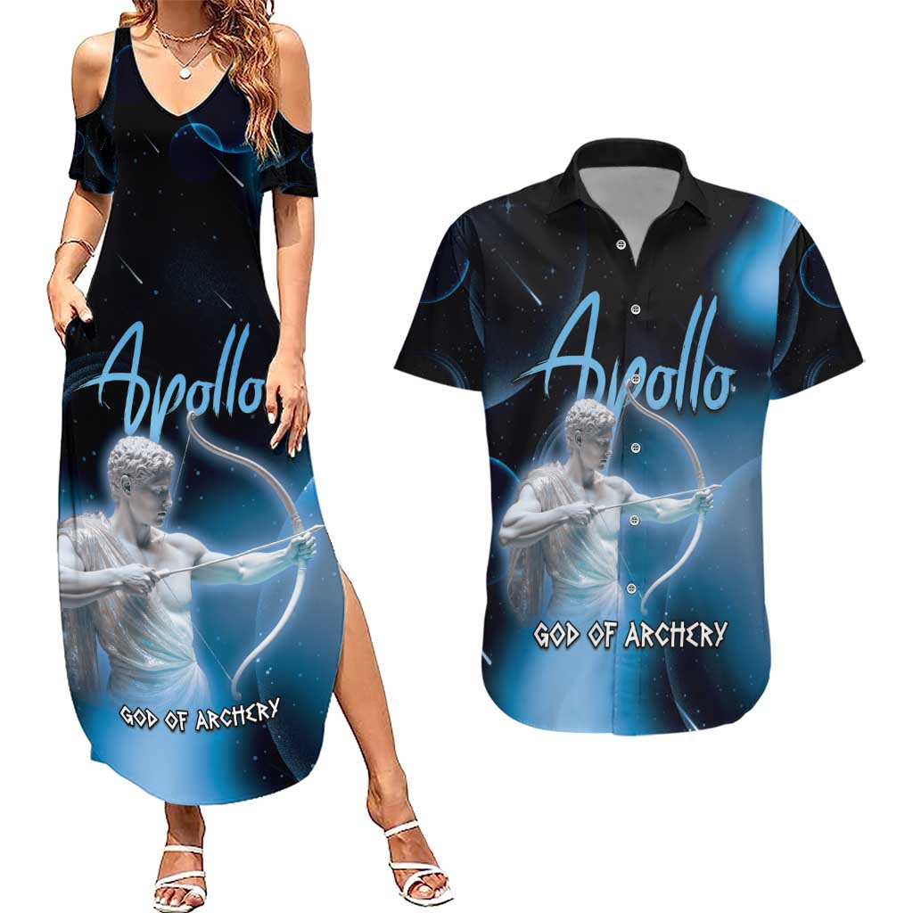 Ancient Greek Apollo Couples Matching Summer Maxi Dress and Hawaiian Shirt God Of Archery - Wonder Print Shop