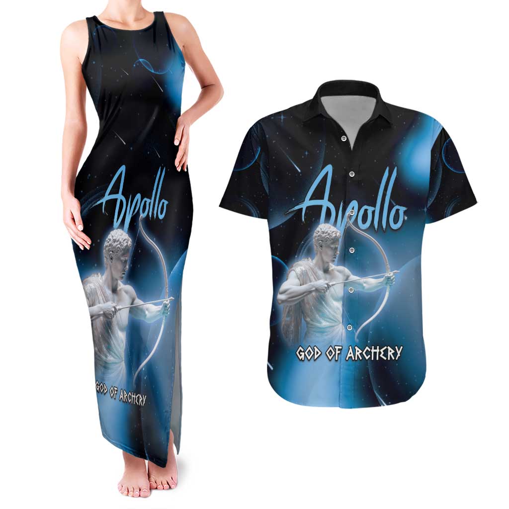 Ancient Greek Apollo Couples Matching Tank Maxi Dress and Hawaiian Shirt God Of Archery - Wonder Print Shop