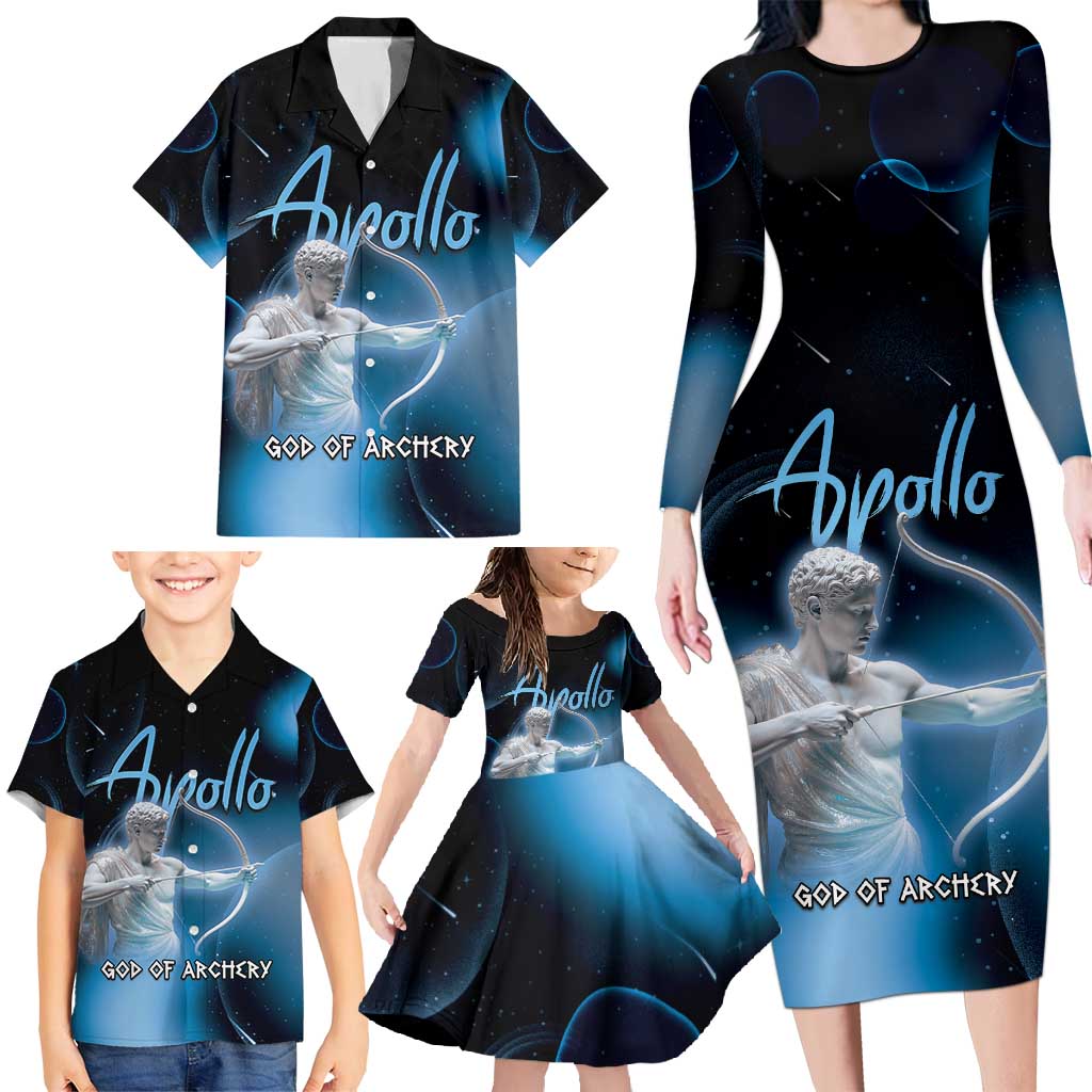 Ancient Greek Apollo Family Matching Long Sleeve Bodycon Dress and Hawaiian Shirt God Of Archery - Wonder Print Shop