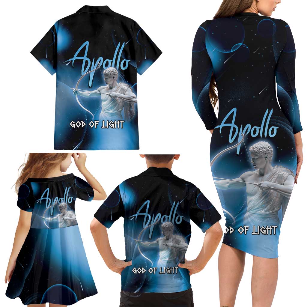 Ancient Greek Apollo Family Matching Long Sleeve Bodycon Dress and Hawaiian Shirt God Of Archery - Wonder Print Shop
