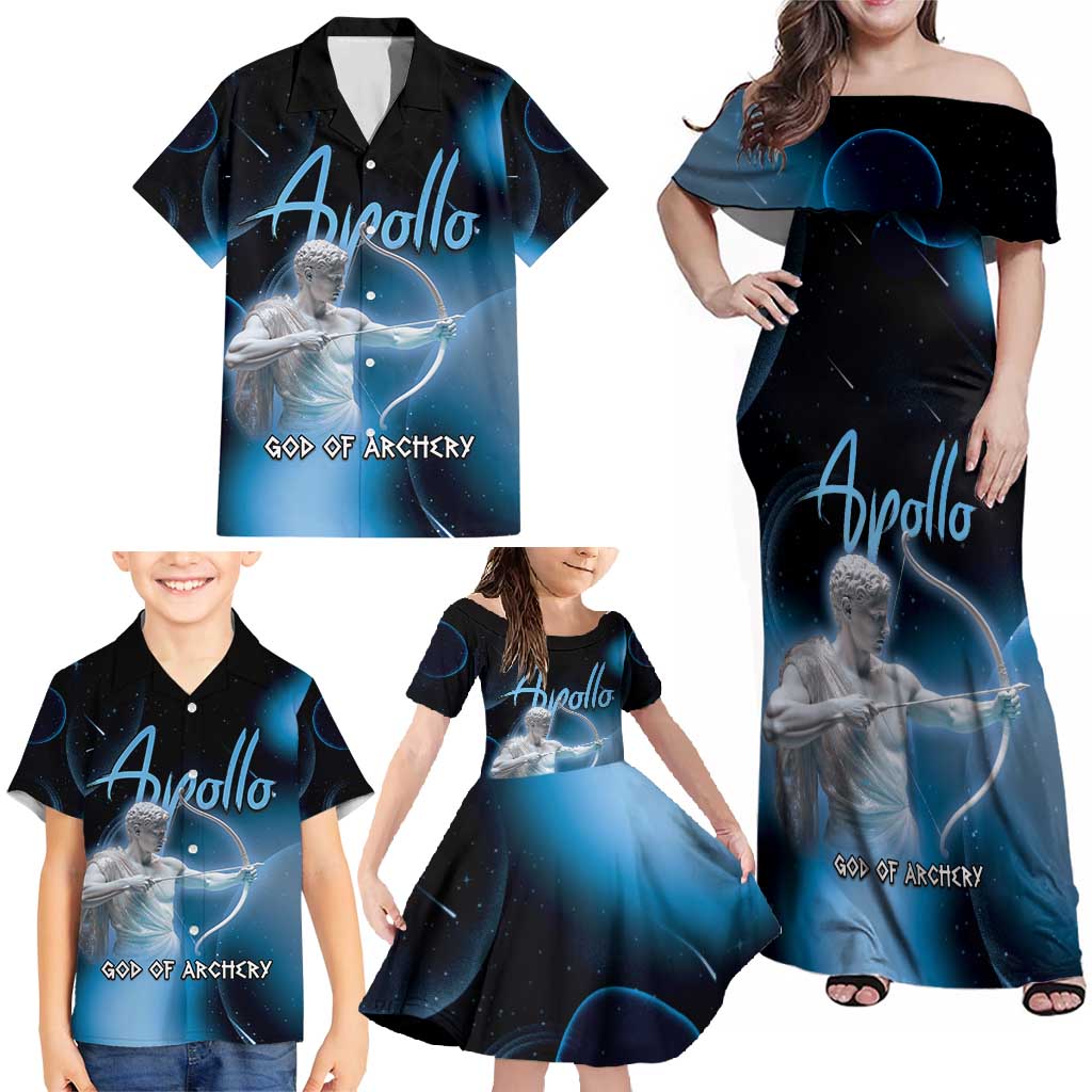 Ancient Greek Apollo Family Matching Off Shoulder Maxi Dress and Hawaiian Shirt God Of Archery - Wonder Print Shop