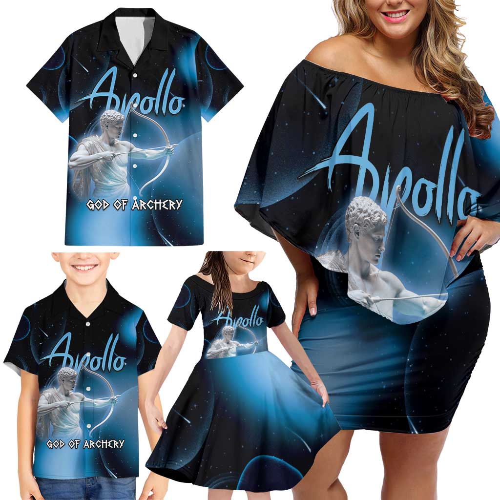 Ancient Greek Apollo Family Matching Off Shoulder Short Dress and Hawaiian Shirt God Of Archery - Wonder Print Shop