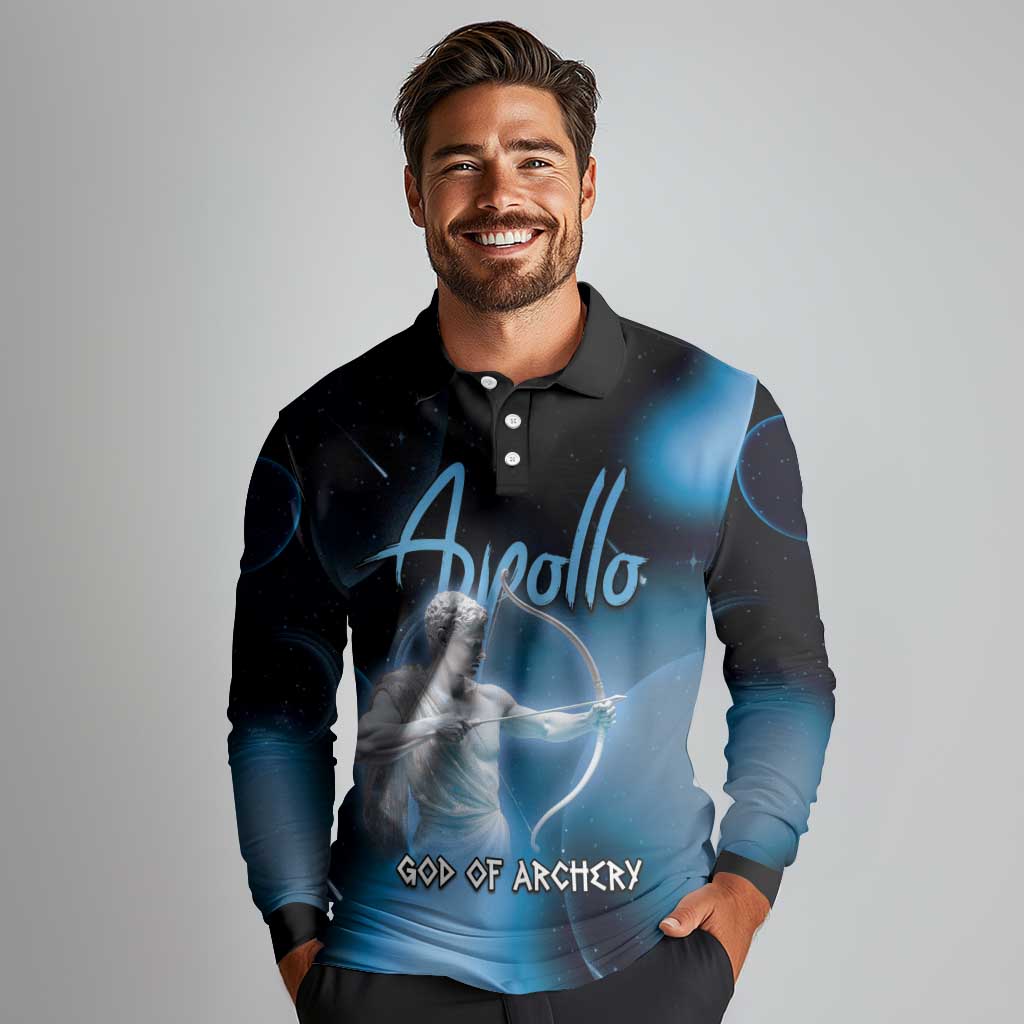 Ancient Greek Apollo Long Sleeve Polo Shirt God Of Archery - Wonder Print Shop