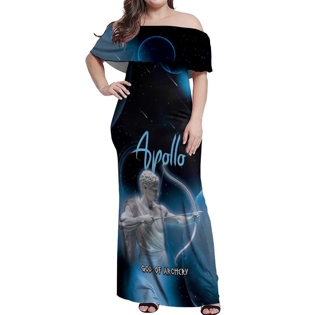 Ancient Greek Apollo Off Shoulder Maxi Dress God Of Archery - Wonder Print Shop