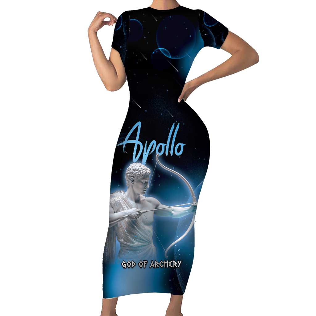 Ancient Greek Apollo Short Sleeve Bodycon Dress God Of Archery - Wonder Print Shop