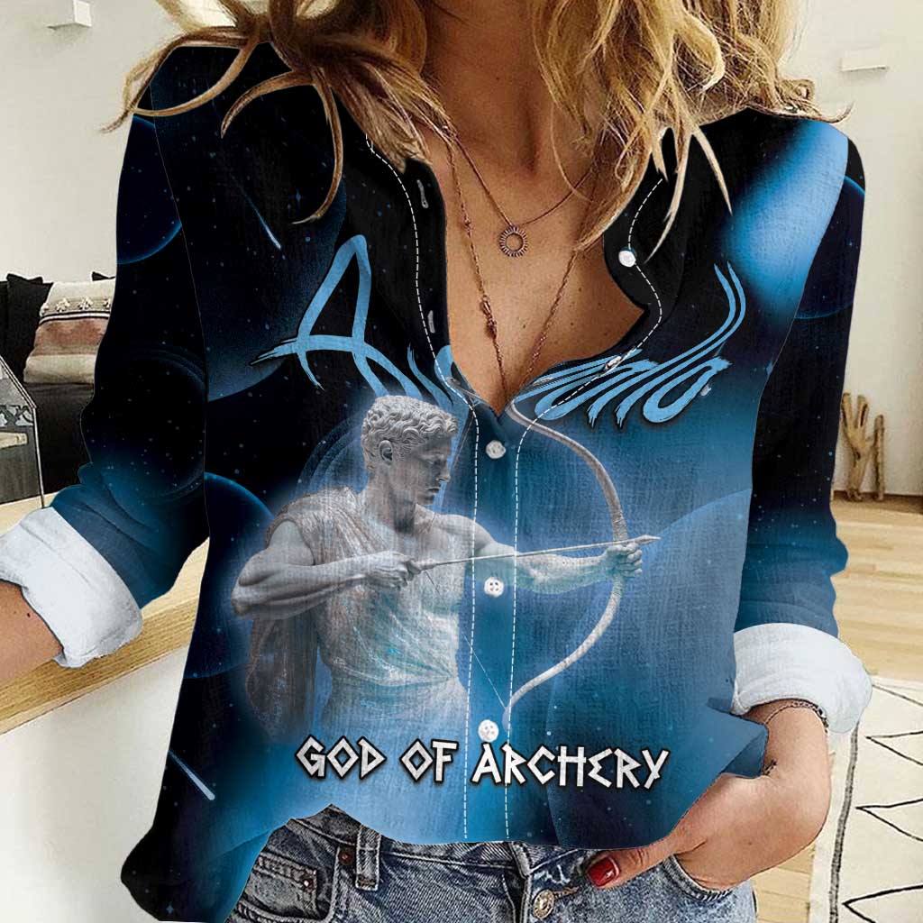 Ancient Greek Apollo Women Casual Shirt God Of Archery - Wonder Print Shop