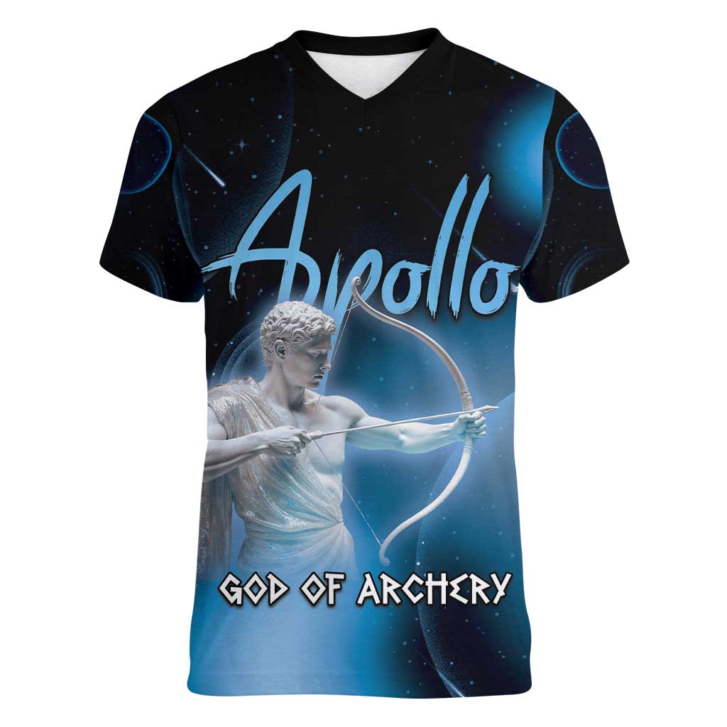 Ancient Greek Apollo Women V-Neck T-Shirt God Of Archery - Wonder Print Shop