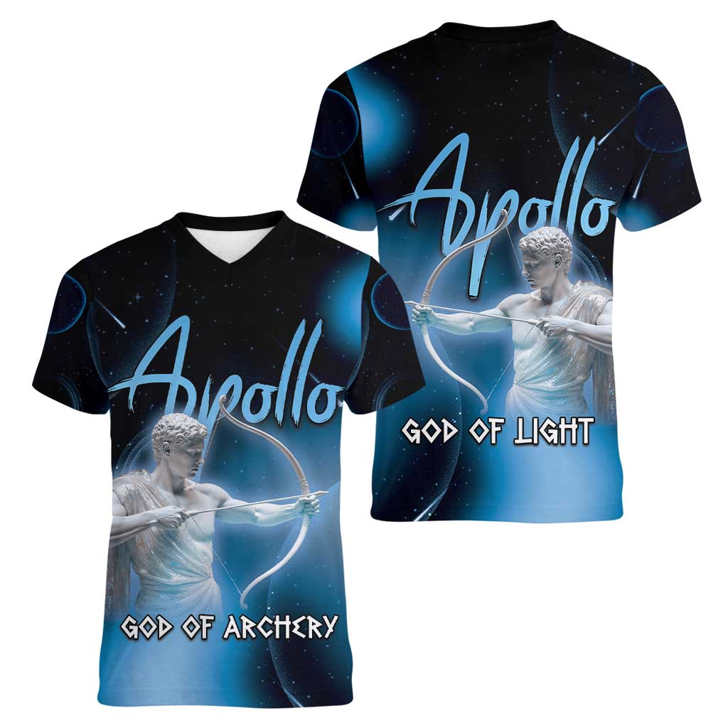 Ancient Greek Apollo Women V-Neck T-Shirt God Of Archery - Wonder Print Shop