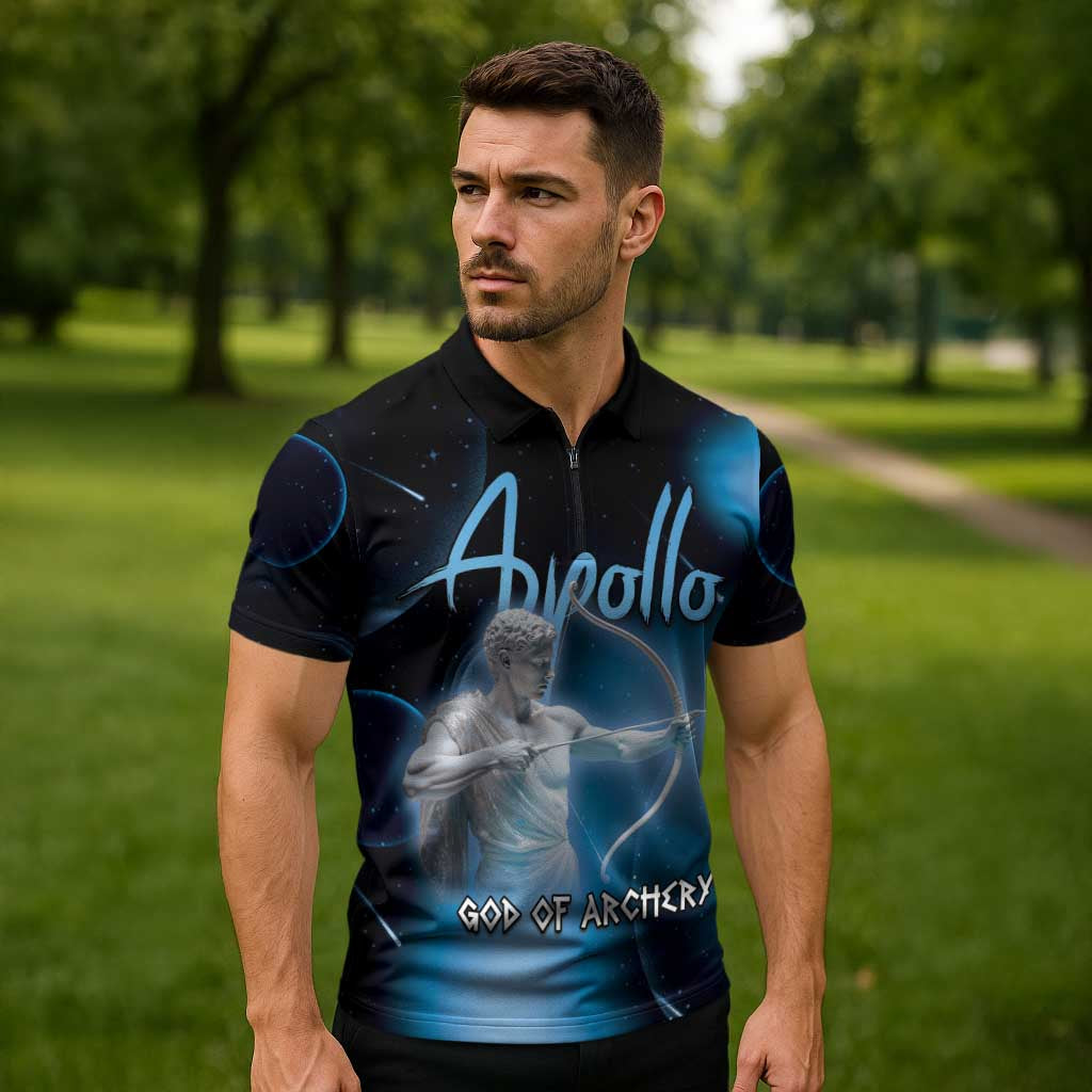 Ancient Greek Apollo Zipper Polo Shirt God Of Archery - Wonder Print Shop