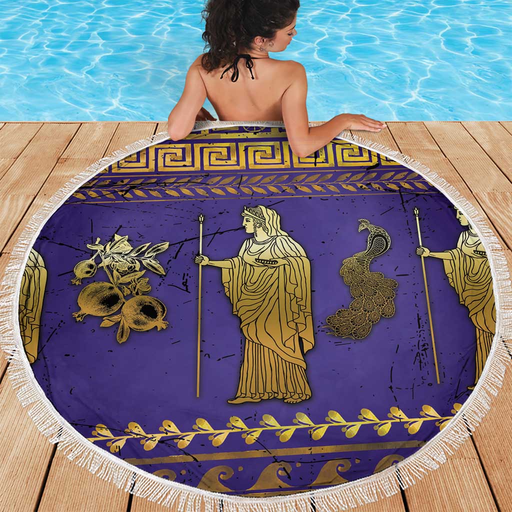 Hera Beach Blanket Goddess With Ancient Greek Pattern - Wonder Print Shop