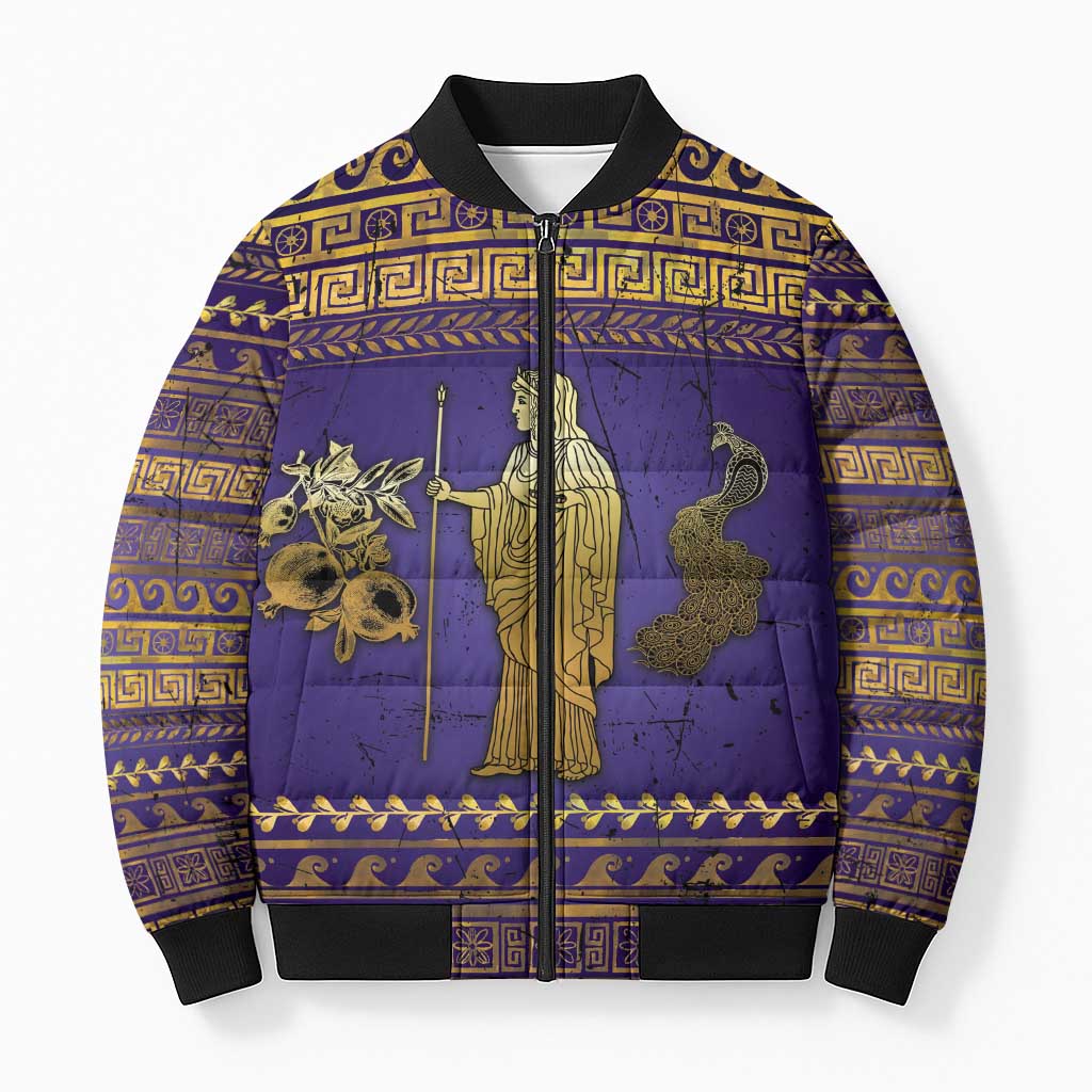 Hera Bomber Puffer Jacket Goddess With Ancient Greek Pattern - Wonder Print Shop