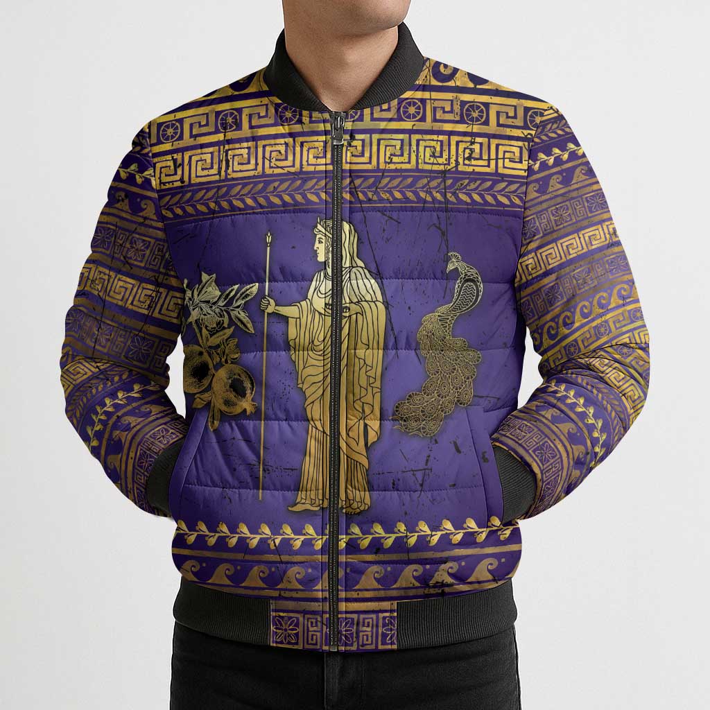 Hera Bomber Puffer Jacket Goddess With Ancient Greek Pattern - Wonder Print Shop